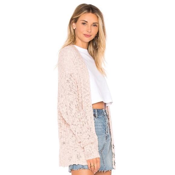 Free People Fun Times Rose Chunky Slub Open Knit Drop Shoulder Cardigan Sweater - Picture 2 of 7